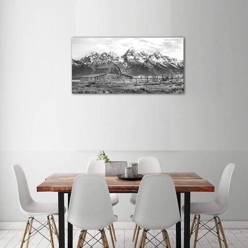 Farmhouse Rustic Barn Wall Art for Living Room Bedroom Large Size Grand Teton Black White Canvas Pictures Artwork Prints Snow Mountain Grassland Nature Landscape for Home Office Decor 29" X 58" in Saudi Arabia