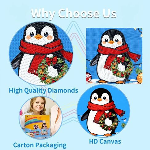 7 * 7 Inch 5D Cartoon Wall Art Paintings Cute Penguin DIY Diamond Arts Paintings Kits for Adults in Saudi Arabia