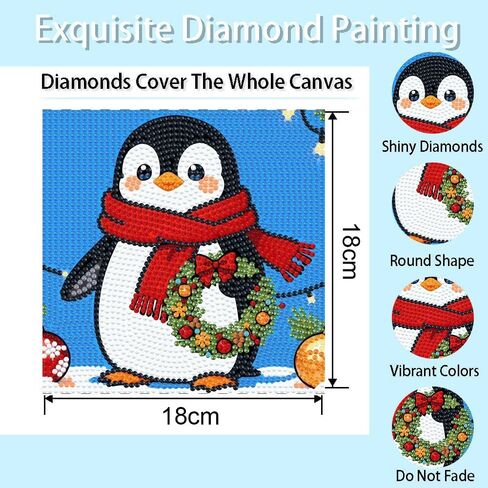 7 * 7 Inch 5D Cartoon Wall Art Paintings Cute Penguin DIY Diamond Arts Paintings Kits for Adults in Saudi Arabia