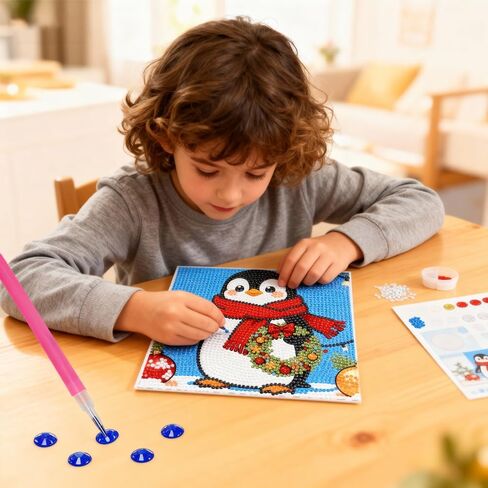 7 * 7 Inch 5D Cartoon Wall Art Paintings Cute Penguin DIY Diamond Arts Paintings Kits for Adults in Saudi Arabia