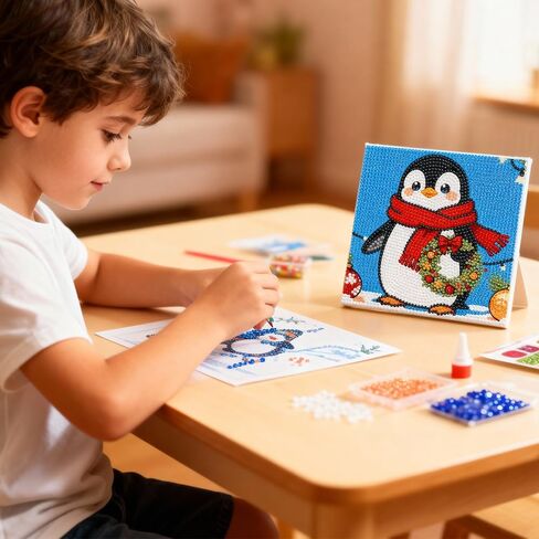 7 * 7 Inch 5D Cartoon Wall Art Paintings Cute Penguin DIY Diamond Arts Paintings Kits for Adults in Saudi Arabia