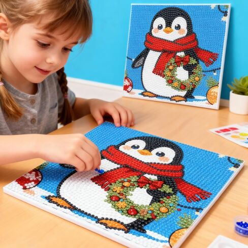 7 * 7 Inch 5D Cartoon Wall Art Paintings Cute Penguin DIY Diamond Arts Paintings Kits for Adults in Saudi Arabia