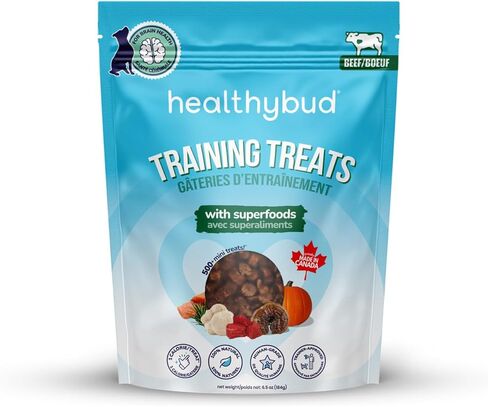 HealthyBud Mini Training Trading - لدغات مدرب ناعمة ، 500 بت ، 1 كيلو كالوري لكل لدغة ، 6.5 أوقية ، ريشي ، ماني الأسد ، زيت سمك السلمون ، مضغ جرو (دجاج) in Saudi Arabia