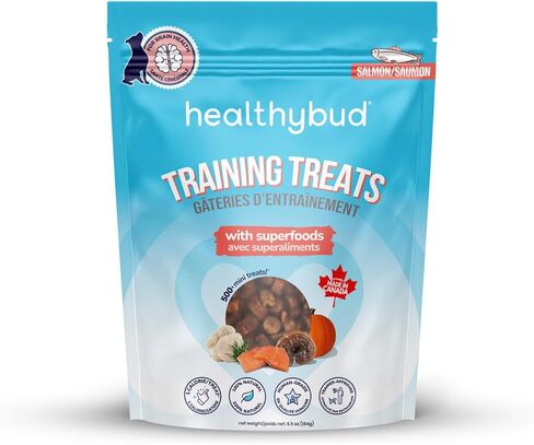 HealthyBud Mini Training Trading - لدغات مدرب ناعمة ، 500 بت ، 1 كيلو كالوري لكل لدغة ، 6.5 أوقية ، ريشي ، ماني الأسد ، زيت سمك السلمون ، مضغ جرو (دجاج) in Saudi Arabia