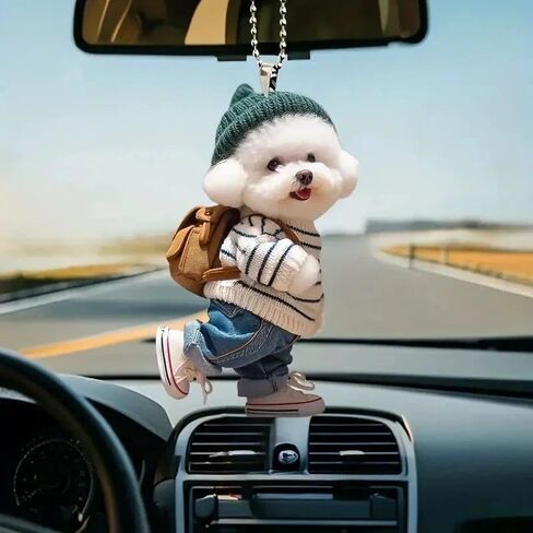 1PC 2D Acrylic Teddy Dog Car Keychain Hanging Pendant Creative Dog Women's Backpack Decoration Car Interior Accessories in Saudi Arabia