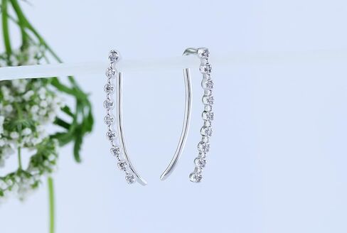 مجموعة Dazzlingrock 0.05 قيراط 18 قيراط من الذهب الصلب مستدير من الألماس الأبيض للنساء أقراط متسلقة منحنية in Kuwait