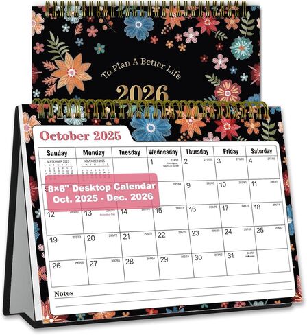 Small Desk Calendar 2025 - Standing 2025 Desk Calendar, OCT. 2024 - DEC. 2025, 8" x 6", Monthly Flip Desktop Calendar with To Do List, Your Personal Desk Calendar Planner for Home Office in Kuwait
