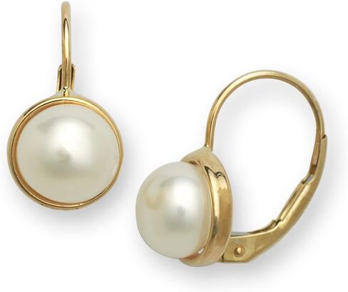 JewelryWeb - Solid 14k Gold Freshwater Cultured Pearl Leverback Earrings - 8mm x 15mm - Genuine Pearl Drop Earrings for Women - Dangle Pearl Earrings in Saudi Arabia