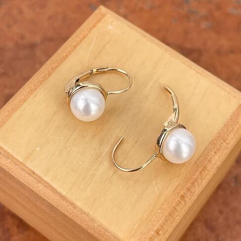 JewelryWeb - Solid 14k Gold Freshwater Cultured Pearl Leverback Earrings - 8mm x 15mm - Genuine Pearl Drop Earrings for Women - Dangle Pearl Earrings in Saudi Arabia