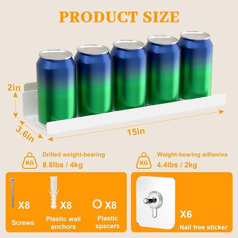 أرفف عائمة - أكريليك / PET مثبتة على الحائط بدون حفر مع مادة لاصقة، رفوف غير مرئية للحمام وغرفة النوم للمطبخ وغرفة المعيشة والديكور الشفاف (أبيض، مجموعة مكونة من قطعتين) in Kuwait