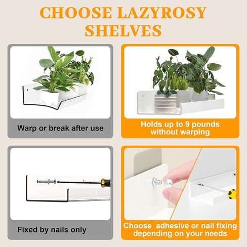 أرفف عائمة - أكريليك / PET مثبتة على الحائط بدون حفر مع مادة لاصقة، رفوف غير مرئية للحمام وغرفة النوم للمطبخ وغرفة المعيشة والديكور الشفاف (أبيض، مجموعة مكونة من قطعتين) in Kuwait