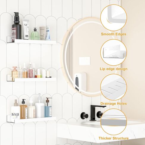 أرفف عائمة - أكريليك / PET مثبتة على الحائط بدون حفر مع مادة لاصقة، رفوف غير مرئية للحمام وغرفة النوم للمطبخ وغرفة المعيشة والديكور الشفاف (أبيض، مجموعة مكونة من قطعتين) in Kuwait