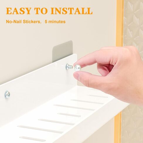 أرفف عائمة - أكريليك / PET مثبتة على الحائط بدون حفر مع مادة لاصقة، رفوف غير مرئية للحمام وغرفة النوم للمطبخ وغرفة المعيشة والديكور الشفاف (أبيض، مجموعة مكونة من قطعتين) in Kuwait