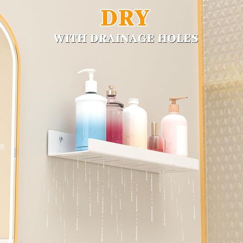 أرفف عائمة - أكريليك / PET مثبتة على الحائط بدون حفر مع مادة لاصقة، رفوف غير مرئية للحمام وغرفة النوم للمطبخ وغرفة المعيشة والديكور الشفاف (أبيض، مجموعة مكونة من قطعتين) in Kuwait