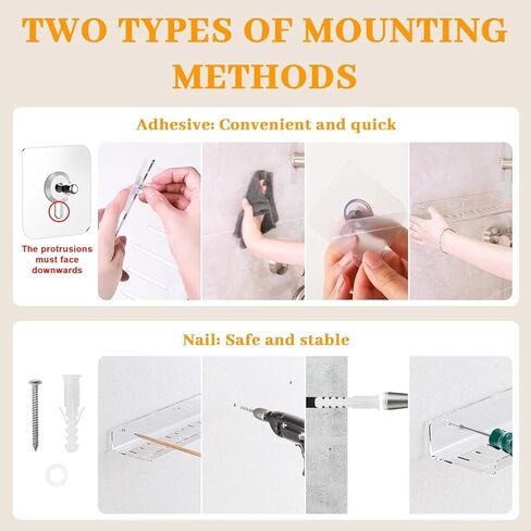 أرفف عائمة - أكريليك / PET مثبتة على الحائط بدون حفر مع مادة لاصقة، رفوف غير مرئية للحمام وغرفة النوم للمطبخ وغرفة المعيشة والديكور الشفاف (أبيض، مجموعة مكونة من قطعتين) in Kuwait