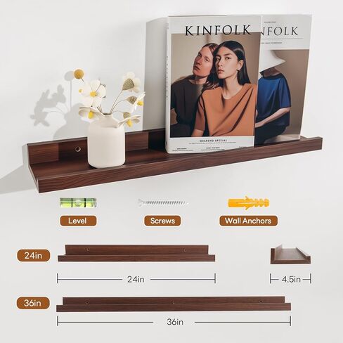 NEXHOME PRO Floating Shelves for Wall Set of 2,36 Inches Picture Ledge Shelf, Kids Bookshelf Wall Mounted for Living Room Bedroom Bathroom Kitchen, Easy Install,Walnut in Saudi Arabia