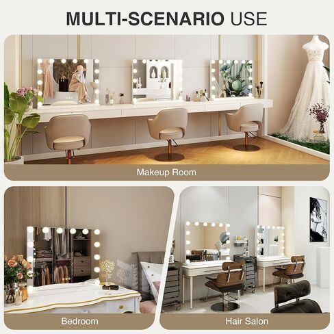 Vanity Makeup Mirror with Lights,Hollywood Vanity Mirror with 3 Color Modes,Lighted Vanity Mirror with Dimmable LED Bulbs &10X Magnification for Desk,Bedroom,Tabletop (White, 20.5" x 15.7") in Saudi Arabia