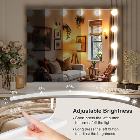 Vanity Makeup Mirror with Lights,Hollywood Vanity Mirror with 3 Color Modes,Lighted Vanity Mirror with Dimmable LED Bulbs &10X Magnification for Desk,Bedroom,Tabletop (White, 20.5" x 15.7") in Saudi Arabia