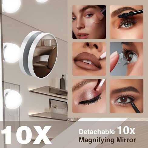 Vanity Makeup Mirror with Lights,Hollywood Vanity Mirror with 3 Color Modes,Lighted Vanity Mirror with Dimmable LED Bulbs &10X Magnification for Desk,Bedroom,Tabletop (White, 20.5" x 15.7") in Saudi Arabia