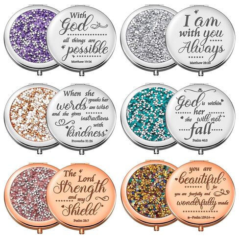Thyle 12 Pcs Christmas Christian Compact Mirror Gifts for Women Bible Study Group Gift Verse Bulk Hand Makeup Compact Purse Mirror Religious Baptism for Thank You Valentine's Day(Colorful) in Saudi Arabia