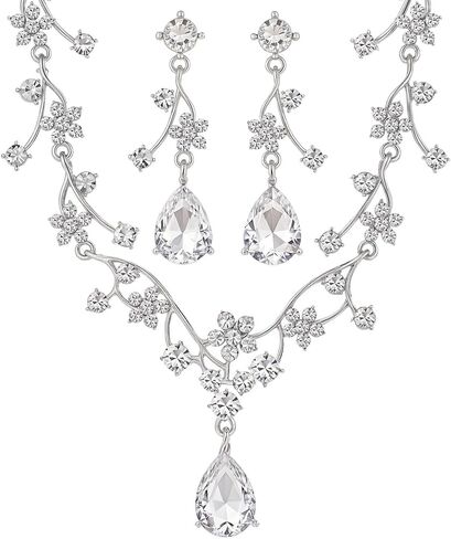 Floral Jewelry Set for Women–Wedding Jewelry Sets For Brides With Crystal Necklace & Earrings for Brides and Bridesmaids in Saudi Arabia