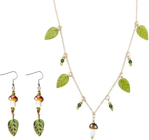 مجموعة قلادة وأقراط الفاكهة للنساء، مجوهرات قلادة لطيفة من المينا، تصميمات الموز/الفطر/الليمون in Kuwait