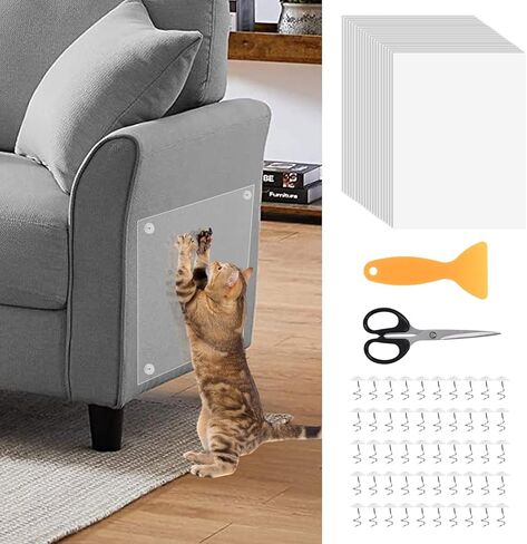 12 PCS Anti-Cat Scratch Furniture Protector, Designed for Leather Furniture, Anti Scratch Cat Couch Protector from Cat Claws with Scissors and Scraper, Cat Scratch Deterrent for Furnitures, No Pins in Kuwait