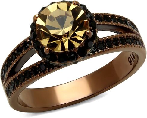 Marimor Jewelry Women's Brown Plated Stainless Steel 3.35 Carat Round Smoked Crystal Engagement Ring in Saudi Arabia
