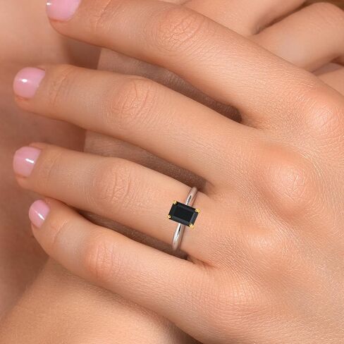 Gem Stone King 925 Silver and 10K Yellow Gold Black Onyx Engagement Ring For Women | 0.56 Cttw | Emerald Cut 6X4MM | Gemstone December Birthstone in Saudi Arabia