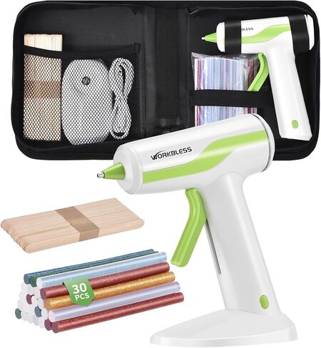 Glue Gun Cordless & Rechargeable 2200mAh Battery, Fast Heating Cordless Hot Glue Gun and Sticks Set with 50Pcs Mini Glue Sticks Set & 10 Pcs Craft Sticks for Arts, Home Repair, DIY in Kuwait
