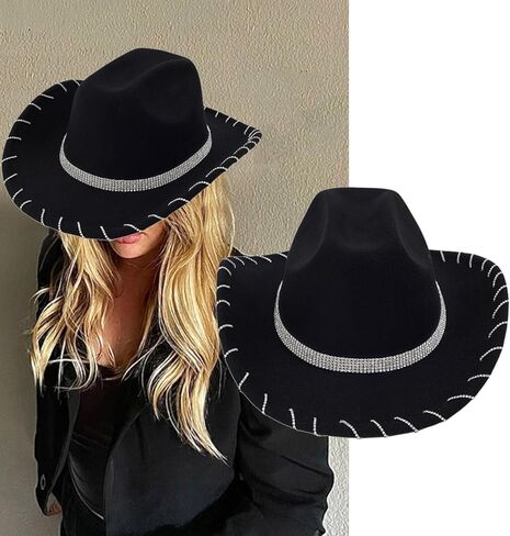Cowboy Hat with Belt Rhinestone Bridal Shower Hat Crystal Hat for Club Stage, white in Saudi Arabia