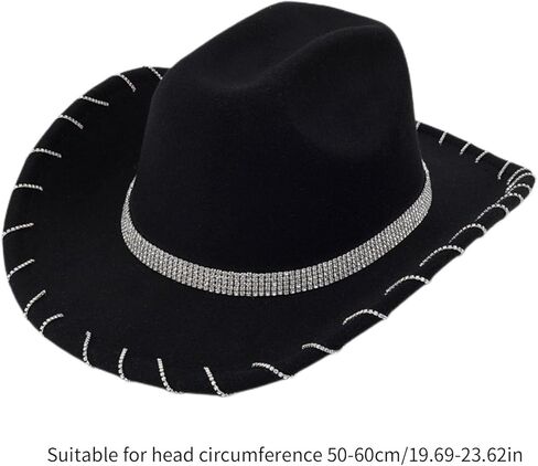 Cowboy Hat with Belt Rhinestone Bridal Shower Hat Crystal Hat for Club Stage, white in Saudi Arabia