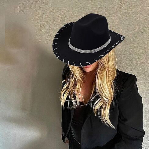 Cowboy Hat with Belt Rhinestone Bridal Shower Hat Crystal Hat for Club Stage, white in Saudi Arabia