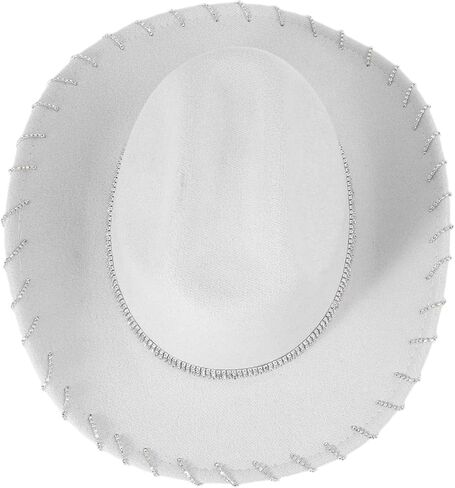 Cowboy Hat with Belt Rhinestone Bridal Shower Hat Crystal Hat for Club Stage, white in Saudi Arabia