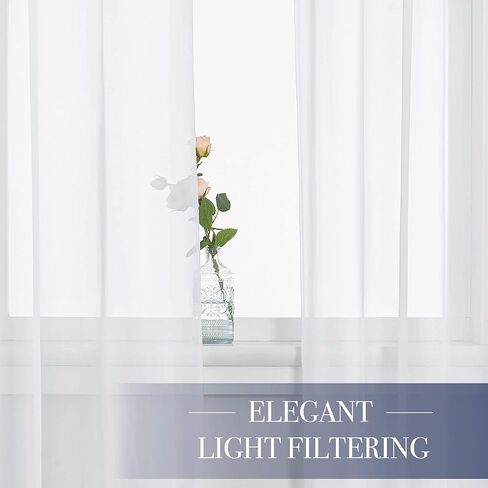 White Sheer Curtains 63 inch Length for Bedroom, Rod Pocket Translucent Voile Sheer Airy & Breathable Curtain Panels for Flat/Apartment, 2 Pieces, 60" W in Saudi Arabia