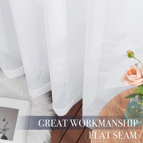 White Sheer Curtains 63 inch Length for Bedroom, Rod Pocket Translucent Voile Sheer Airy & Breathable Curtain Panels for Flat/Apartment, 2 Pieces, 60" W in Saudi Arabia