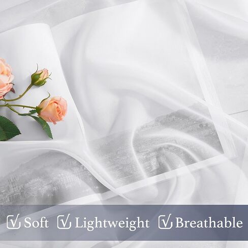 White Sheer Curtains 63 inch Length for Bedroom, Rod Pocket Translucent Voile Sheer Airy & Breathable Curtain Panels for Flat/Apartment, 2 Pieces, 60" W in Saudi Arabia