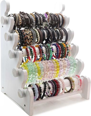 5-Tier Wooden Bracelet Holder – Portable Jewelry Display Stand for 120-150 Bangles & Scrunchies – for Vendors, Retail Stores, Craft Shows & Home Storage (vintage) in Kuwait