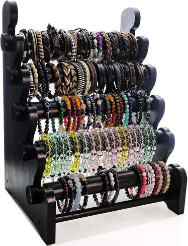 5-Tier Wooden Bracelet Holder – Portable Jewelry Display Stand for 120-150 Bangles & Scrunchies – for Vendors, Retail Stores, Craft Shows & Home Storage (vintage) in Kuwait