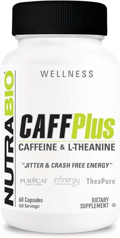 NutraBio CaffPlus, Dual Source Caffeine with Theanine for Healthy Energy Boost - 60 Vegetable Capsules in Saudi Arabia
