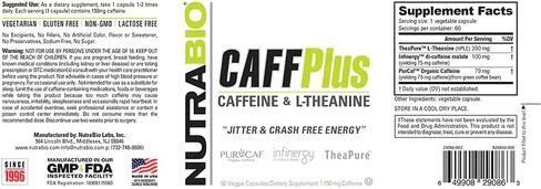 NutraBio CaffPlus, Dual Source Caffeine with Theanine for Healthy Energy Boost - 60 Vegetable Capsules in Saudi Arabia
