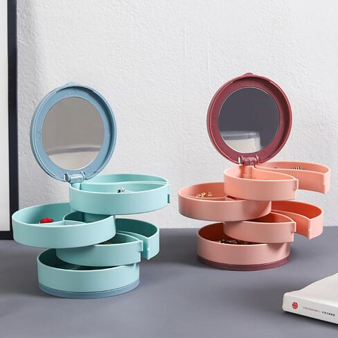 Red Rotating Multi-Layer Jewelry Box - Elegant Earring Organizer with Necklace Holder - Dust-Proof and Compact - Perfect for Dainty Collections BLC47-02 in Saudi Arabia