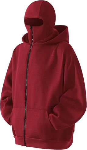 Balaclava Hoodie Men's Zip Up Fleece Double Layer Hooded Hoodie Jackets Windproof Oversized Warm Sweatshirt in Saudi Arabia