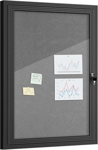 26"x20" Enclosed Bulletin Board, Outdoor Lockable Weather-Resistant Aluminum Cork Noticeboard for School & Office, Black Frame w/Grey Flet in Saudi Arabia