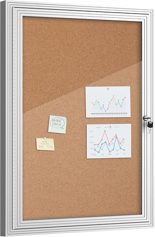26"x20" Enclosed Bulletin Board, Outdoor Lockable Weather-Resistant Aluminum Cork Noticeboard for School & Office, Black Frame w/Grey Flet in Saudi Arabia