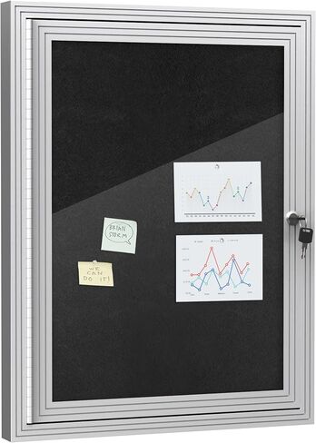 26"x20" Enclosed Bulletin Board, Outdoor Lockable Weather-Resistant Aluminum Cork Noticeboard for School & Office, Black Frame w/Grey Flet in Saudi Arabia