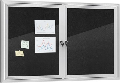 26"x20" Enclosed Bulletin Board, Outdoor Lockable Weather-Resistant Aluminum Cork Noticeboard for School & Office, Black Frame w/Grey Flet in Saudi Arabia