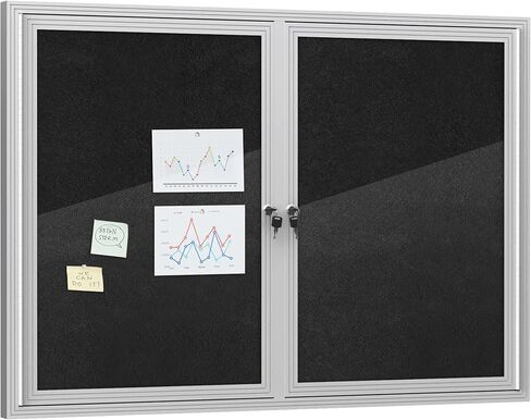 26"x20" Enclosed Bulletin Board, Outdoor Lockable Weather-Resistant Aluminum Cork Noticeboard for School & Office, Black Frame w/Grey Flet in Saudi Arabia