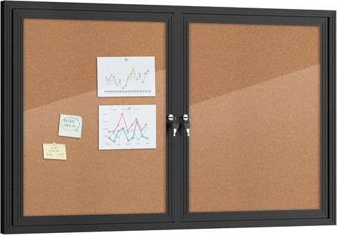 26"x20" Enclosed Bulletin Board, Outdoor Lockable Weather-Resistant Aluminum Cork Noticeboard for School & Office, Black Frame w/Grey Flet in Saudi Arabia