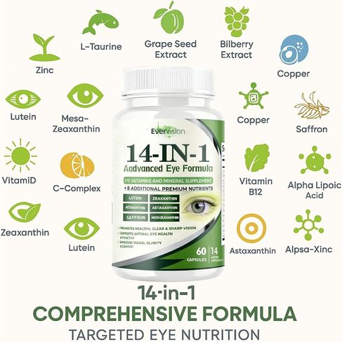 Evervision 14-in-1 Advanced Eye Formula - Eye Vitamin and Mineral Supplement for Eye Health - 60 Capsules (1pc) in Saudi Arabia